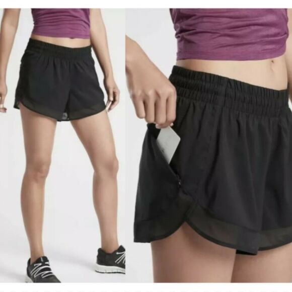 Athleta Mesh Racer Run Shorts 4" in  Black - Picture 1 of 8